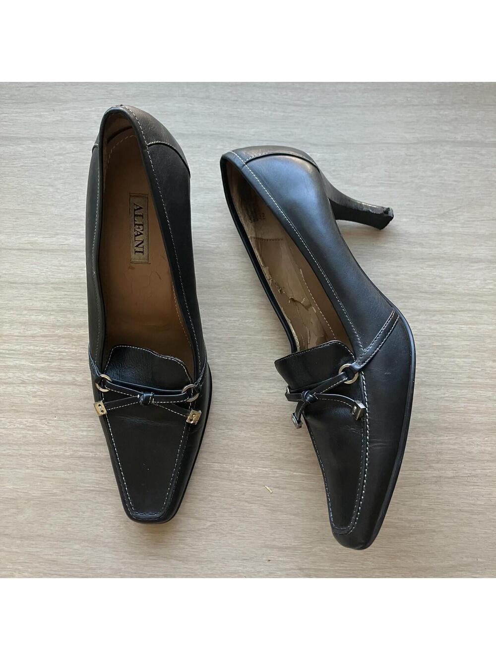 Alfani Black Leather Open Toe Platform Heels Pumps Shoes Italian 8M Flaw!